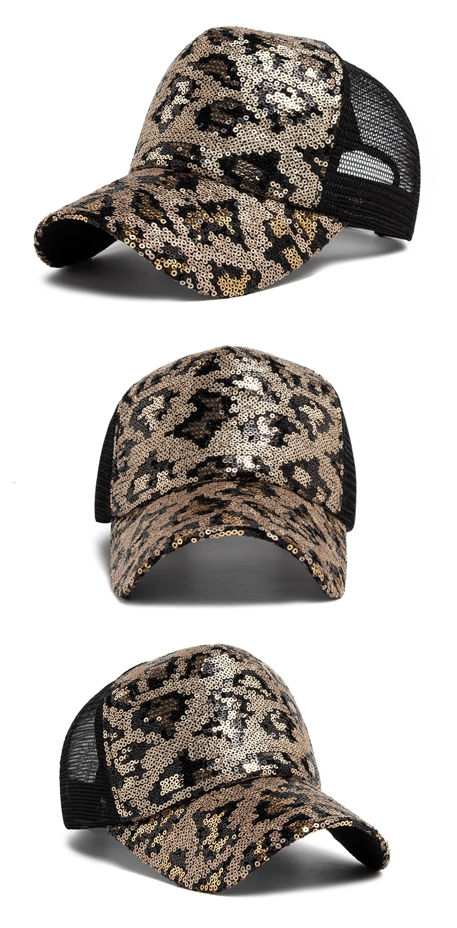 CNTANG New Women's Baseball Cap Summer Mesh Hat Fashion Leopard Spangle Design Hats For Woman Outdoors Sun Visor Adjustable
