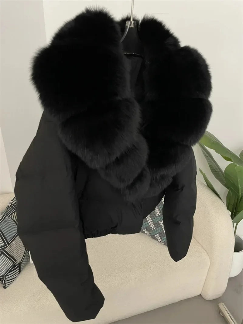 OFTBUY 2025 Big Natural Real Fox Fur Coat Women Autumn Winter Female 90% White Duck Down Jacket Feather Short  Coat Thick Warm