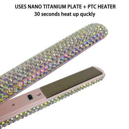 Mini Hair Straightener and Curler With Diamonds 2 in 1 Portable Mini Bangs Flat Iron Tourmaline Plate Flat Iron For Short Hair
