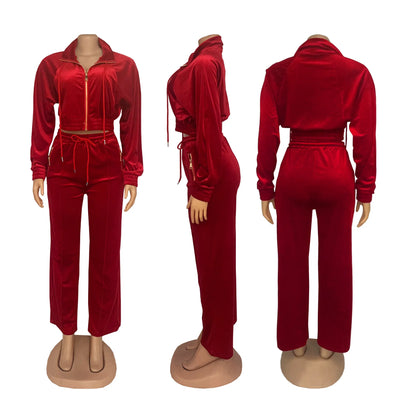 Pants Set Women Two Piece Sets Matching Sets Y2k Streetwear Zipper Coats Long Pants Elastic Waist Sportswear Tracksuit Jogger