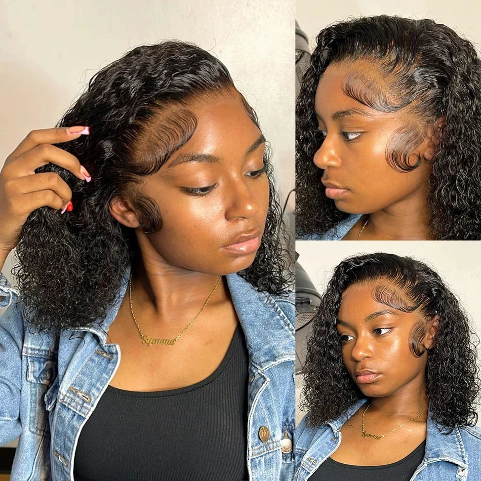 200% Density HD 13x4 Lace Jerry Curly Bob Wig 4x4 Lace Closure Loose Deep Wave Lace Front Human Hair Wig 100% Remy Human Hair