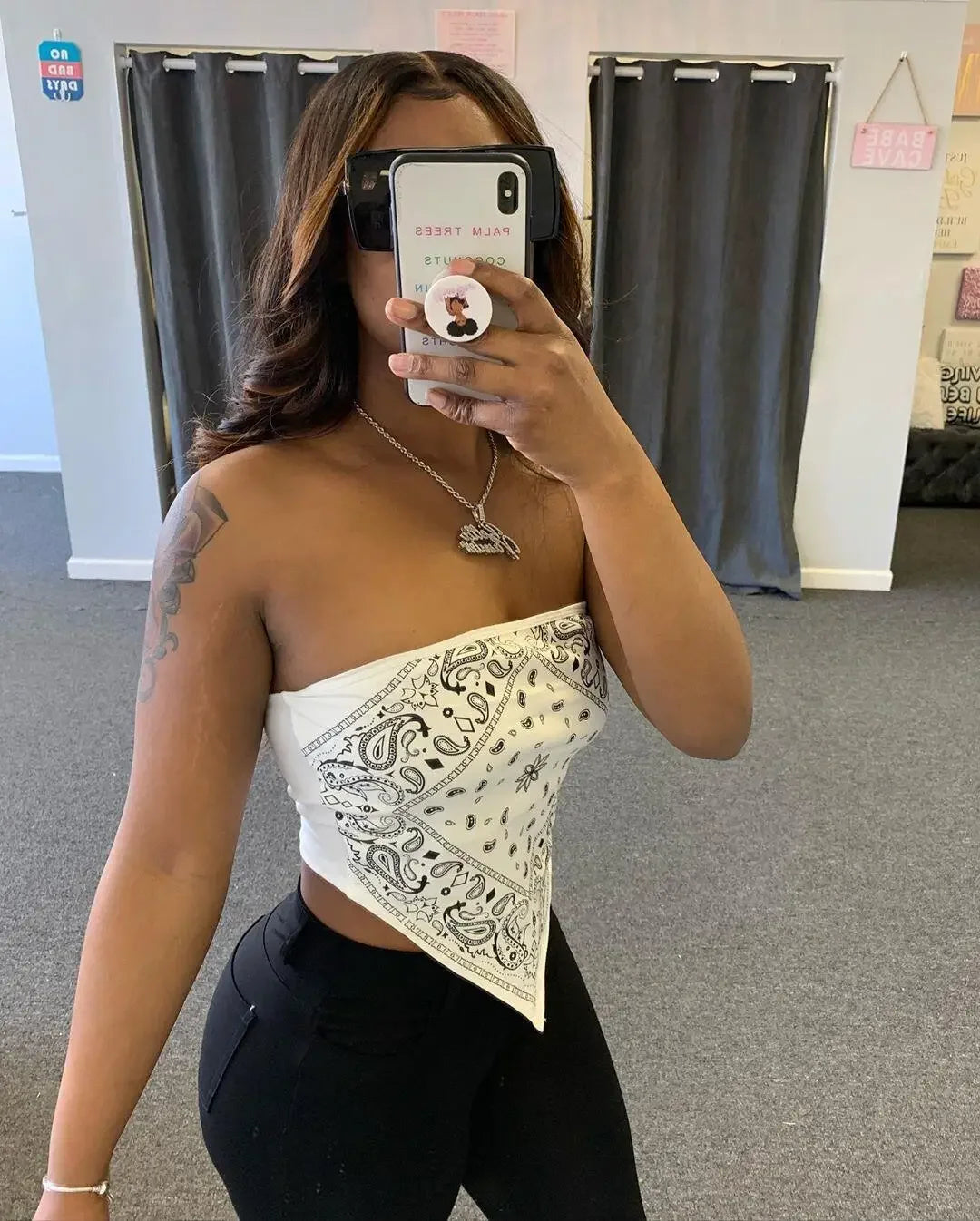 ANJAMANOR Cute Sexy Graphic Bandana Crop Top Women Clothing 2023 Summer Women Off Shoulder Backless Tank Tops D13-AI10