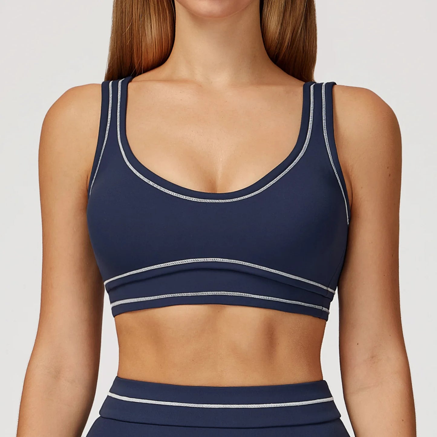 Customized LOGO contrasting color grinding yoga bra U-shaped beautiful back sports underwear running fitness yoga clothes