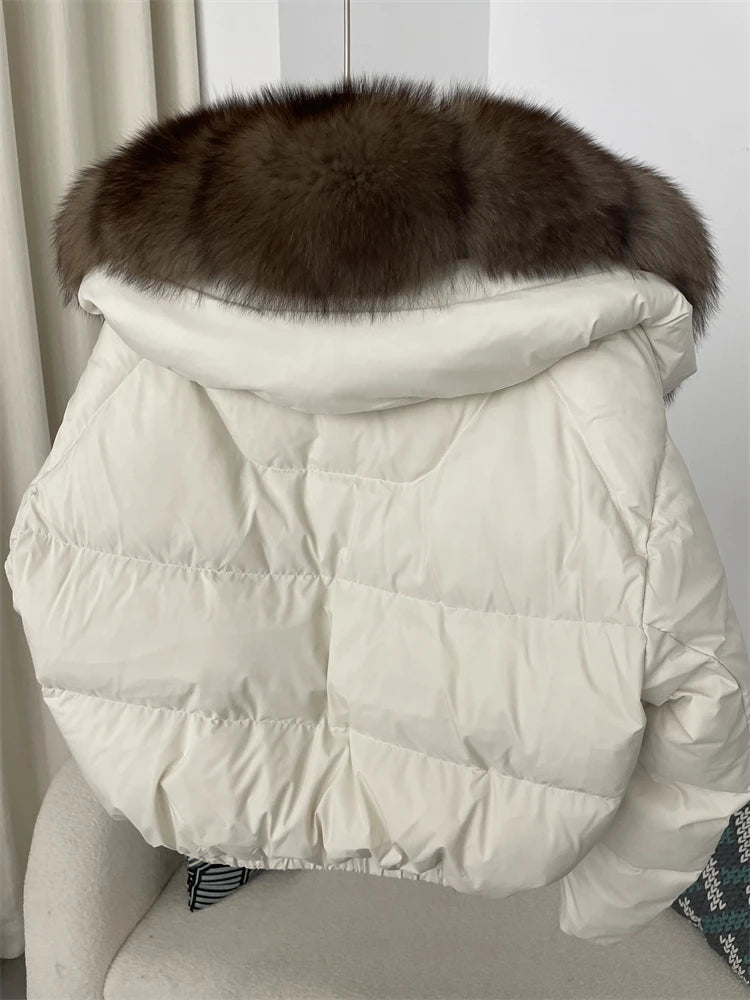 OFTBUY 2025 Big Natural Real Fox Fur Coat Women Autumn Winter Female 90% White Duck Down Jacket Feather Short  Coat Thick Warm