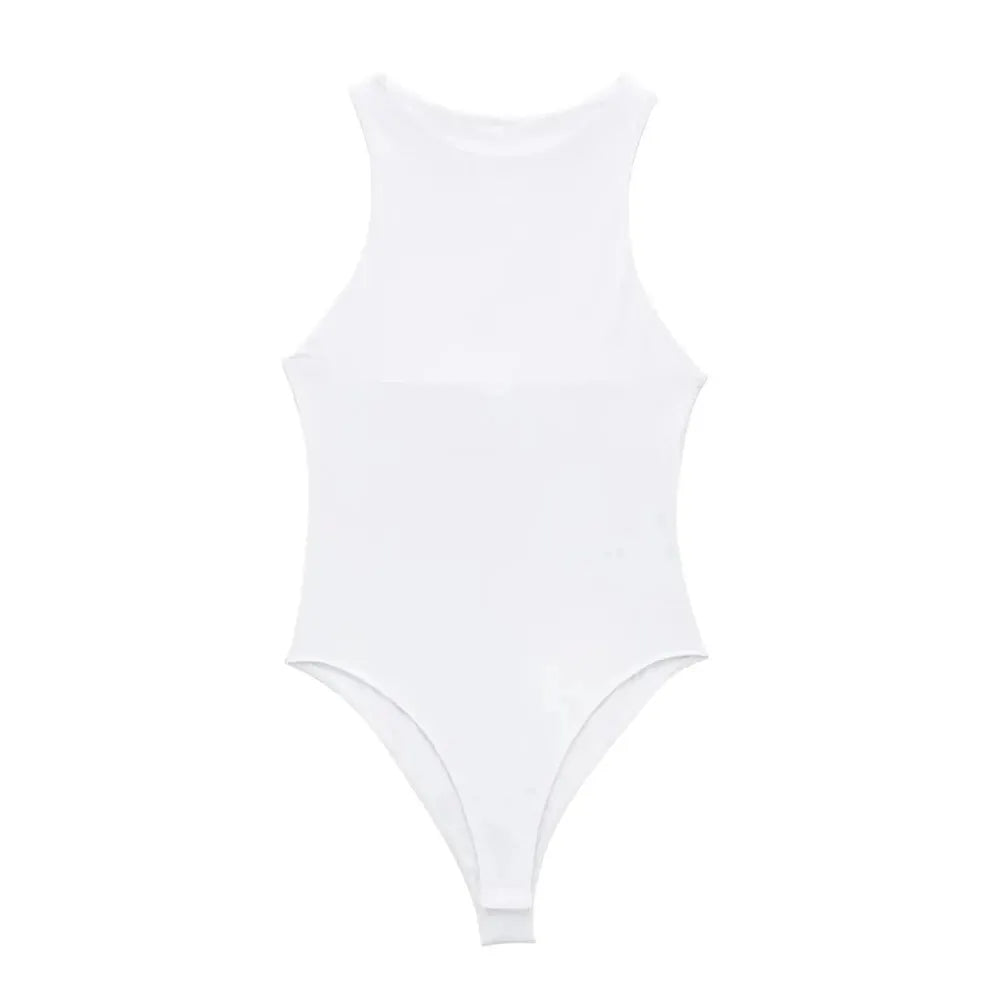 TRZA Women Fashion With Halter Neck Skinny Bodysuit Sexy Sleeveless Snap-button Female Playsuits Mujer