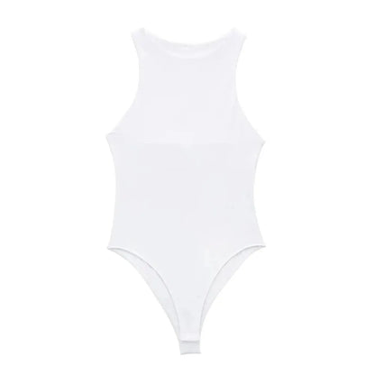 TRZA Women Fashion With Halter Neck Skinny Bodysuit Sexy Sleeveless Snap-button Female Playsuits Mujer