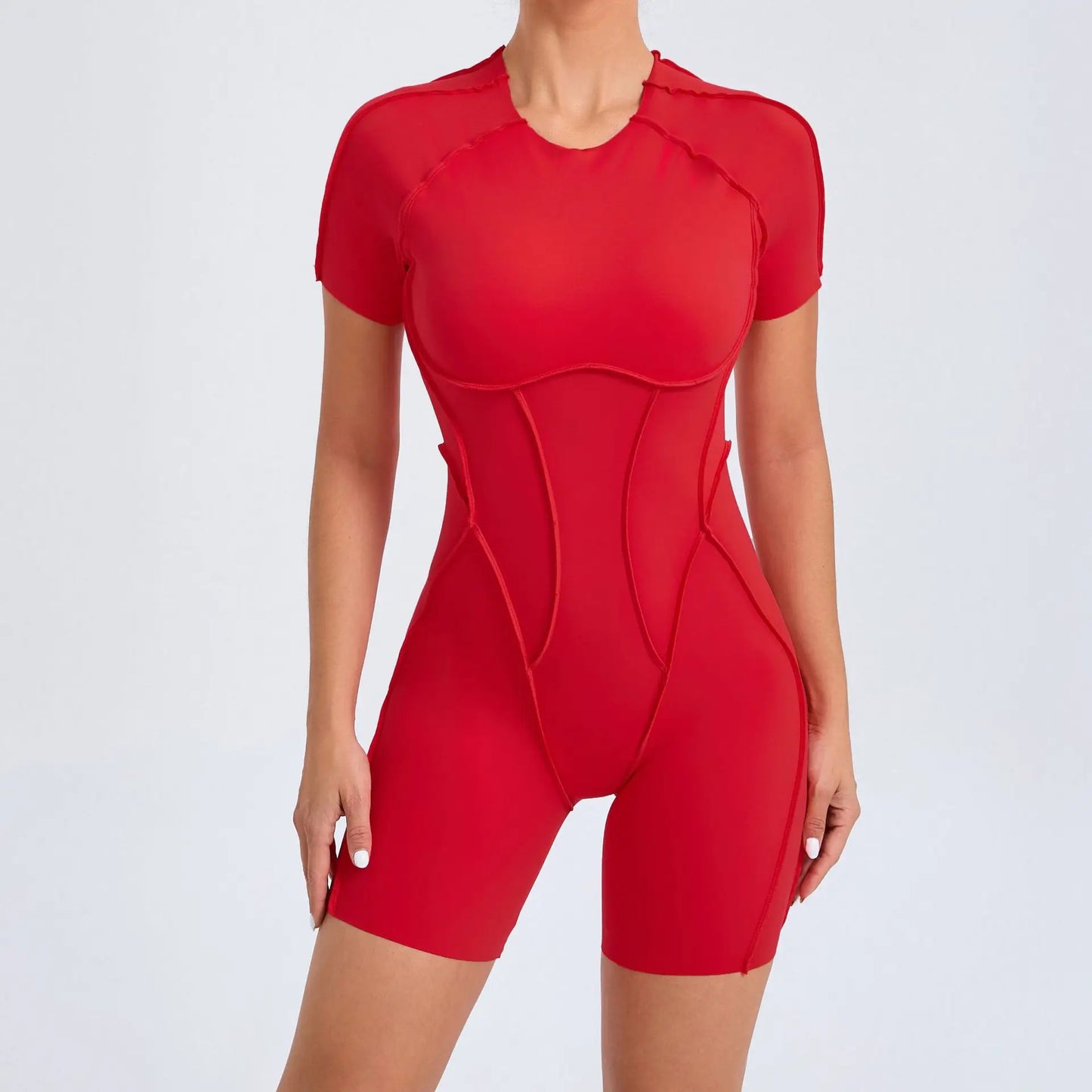 Customized LOGO women's three-dimensional aesthetic sports one-piece yoga clothes tight short-sleeved hollow back onesie