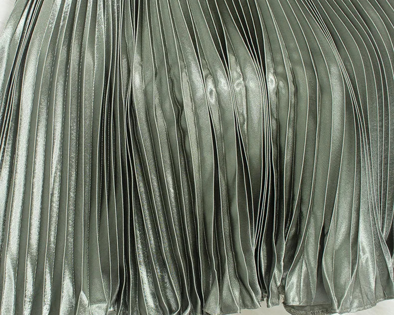 Women's Fashion Pleated Mermaid Long Skirt Korean Style Casual High Waist Satin Flowy Skirts Shiny 19 Colors 2024 Spring SK500