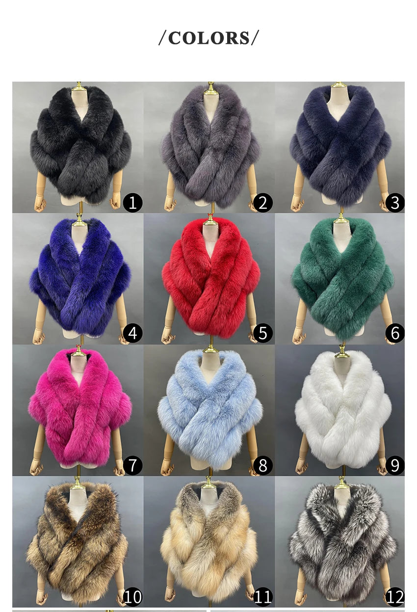 JANEFUR Real Fox Fur Shawl Poncho Women 2023 Luxury Elegant Wedding Bridal Formal Party Warm Winter Natural Fur Cape Coat