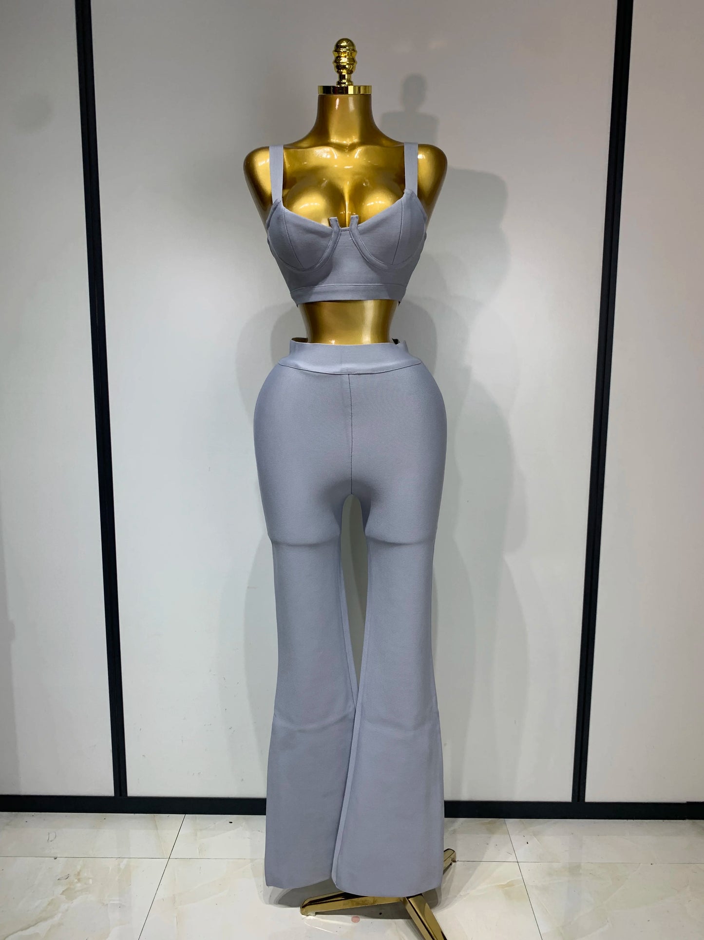 Women Sexy Bandage Crop Top Pant Set Evening Party Club Luxury Birthday High Street Fashion Elegant Luxury Birthday Outfit ﻿