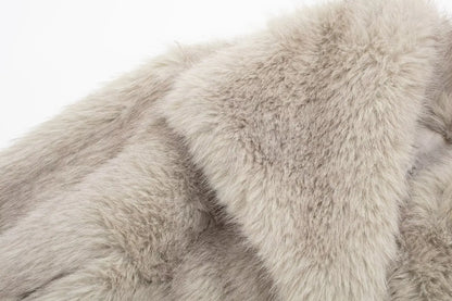 TRAFZA Female Vintage Artificial Fur Effect Coats Lapel Warm Plush Long Sleeves Hidden Buttons Autumn Winter Casual Outerwear