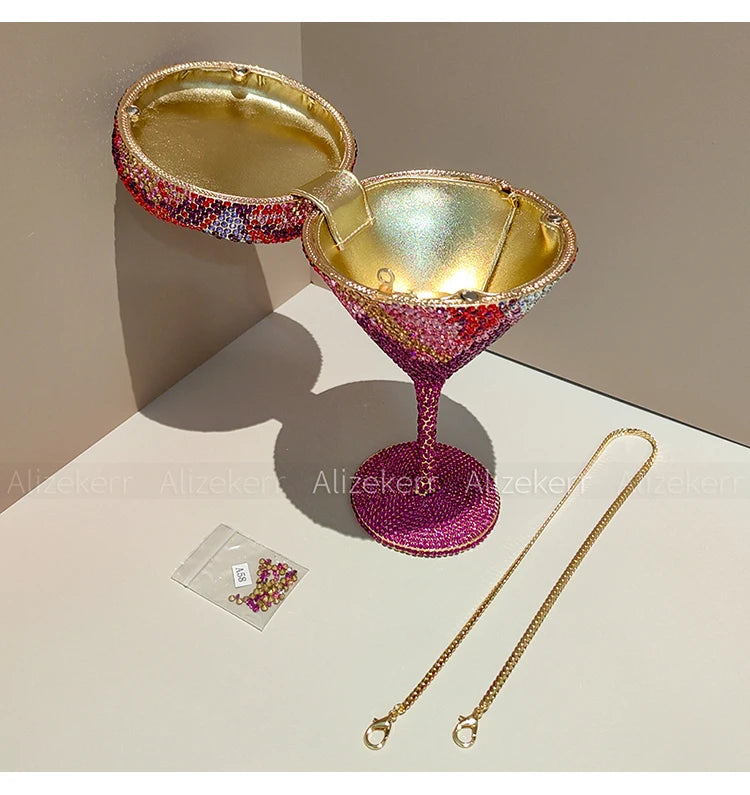 Alizekerr Goblet Rhinestone Evening Bags Women Gorgeous Boutique Unique Flower Crystal Clutch Purses And Handbags Wedding Party
