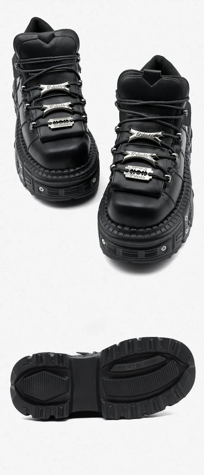 2025  Woman Sneakers New Punk Style Women Shoes Gothic Ankle Rock Boots Lace-up Heel Height Platform Shoes Woman Metal Decor