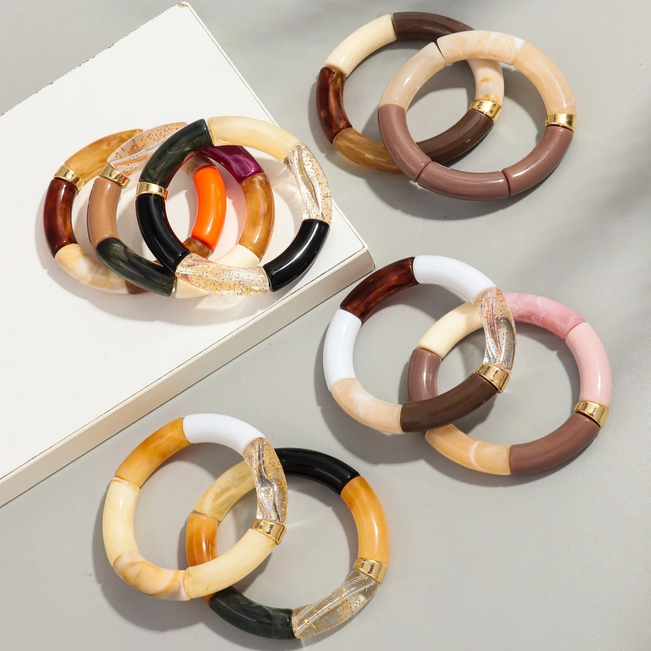 Bohomia New Acrylic Chunky Bamboo Stackable Bracelet for Women Boho Elastic Colorful Tube Beads Braceletes 2025 Fashion Jewelry