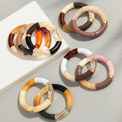 Bohomia New Acrylic Chunky Bamboo Stackable Bracelet for Women Boho Elastic Colorful Tube Beads Braceletes 2025 Fashion Jewelry