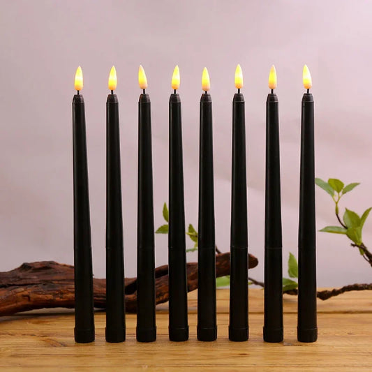 Black/White Led Candles with Flickering Flame,Battery Operated Flameless Halloween Grave Decor Votive Church Candles 1pc