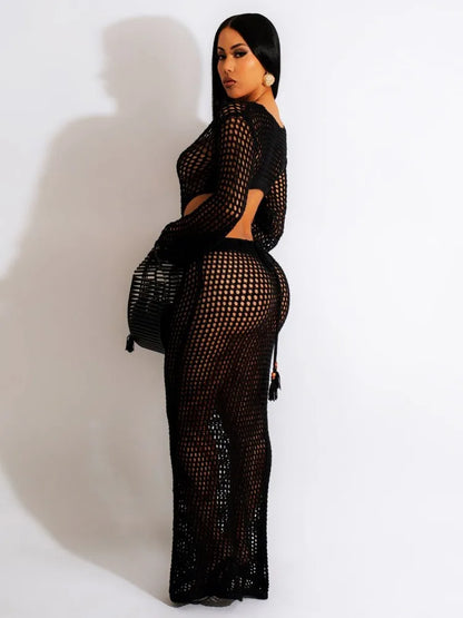 JRRY Sexy Women Crocheted Dresses Tassels Crochet Dress Cover Ups Hollow Out Knitted Beach Swimsuits