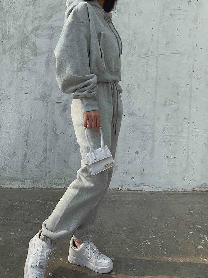 Casual New Fashion Hoodies Suit Women Winter Spring Solid Tracksuit Two Pieces Set Sports Pullover Sweatpants Sweatshirt Mujer
