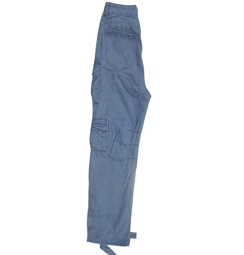 Solid Casual Baggy Cargo Pants for Women Youthful Female Trousers Multi-pocket Fashion Vintage Women's High Waist Wide Pants