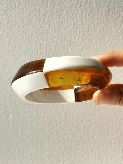 Brown Black White Contrast Geometric Irregular Resin Bracelet for Women Girl Summer Decoration Bangle HUANZHI 2025 NEW INS