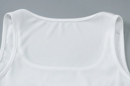 Dulzura Ribbed Sleeveless Water Droplets Diamond Decorated Tank Sexy Casual Bodycon Top Party Club Streetwear Spring Summer