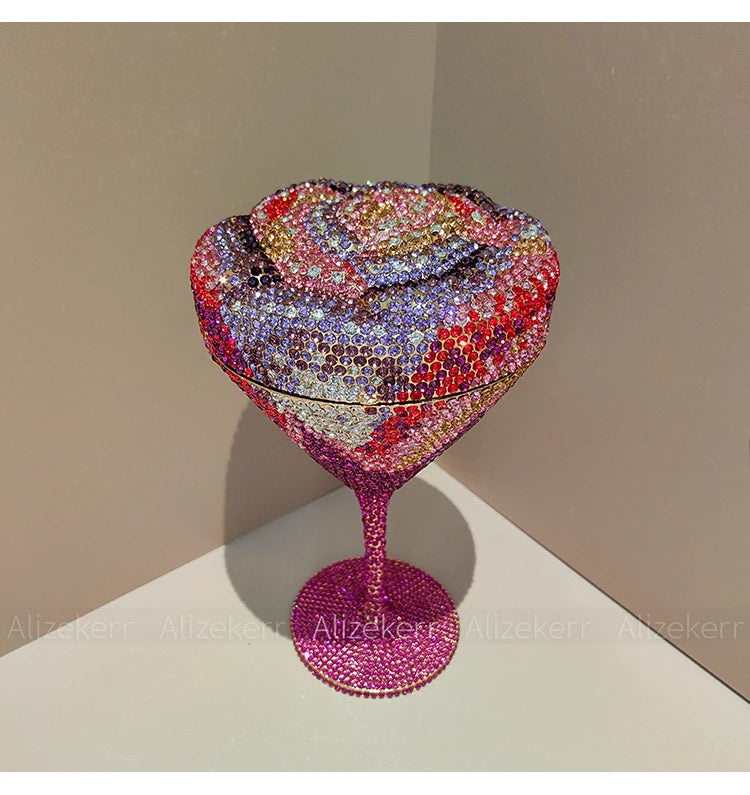 Alizekerr Goblet Rhinestone Evening Bags Women Gorgeous Boutique Unique Flower Crystal Clutch Purses And Handbags Wedding Party