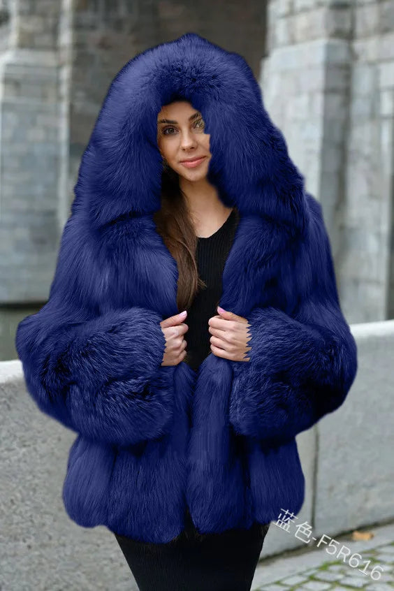 Women Warm Faux Fur Winter Thicken Hooded High Quality Faux Fox Fur Coat Lady 2025 New Casual Large Size Cloth Available 5XL