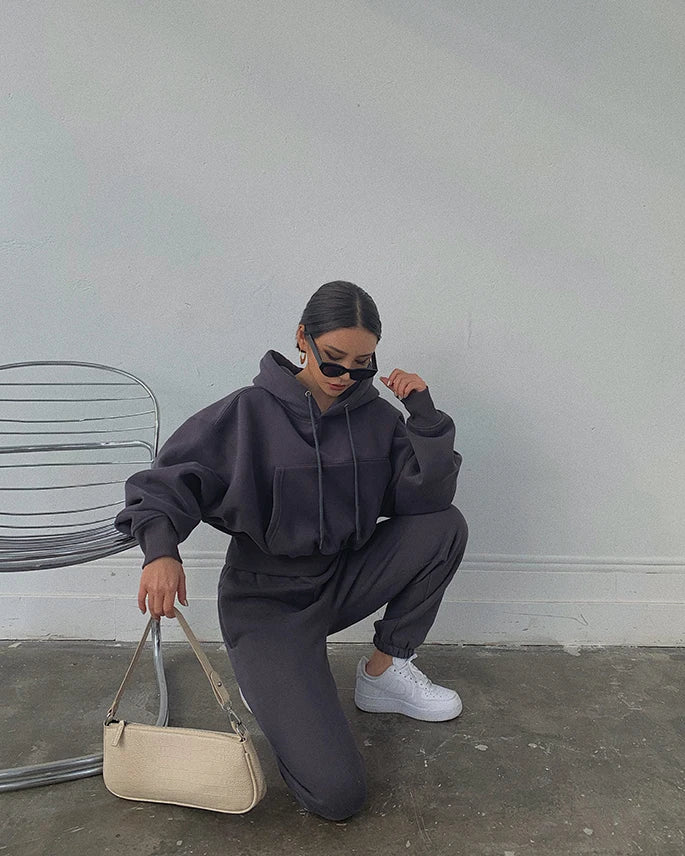 Casual New Fashion Hoodies Suit Women Winter Spring Solid Tracksuit Two Pieces Set Sports Pullover Sweatpants Sweatshirt Mujer