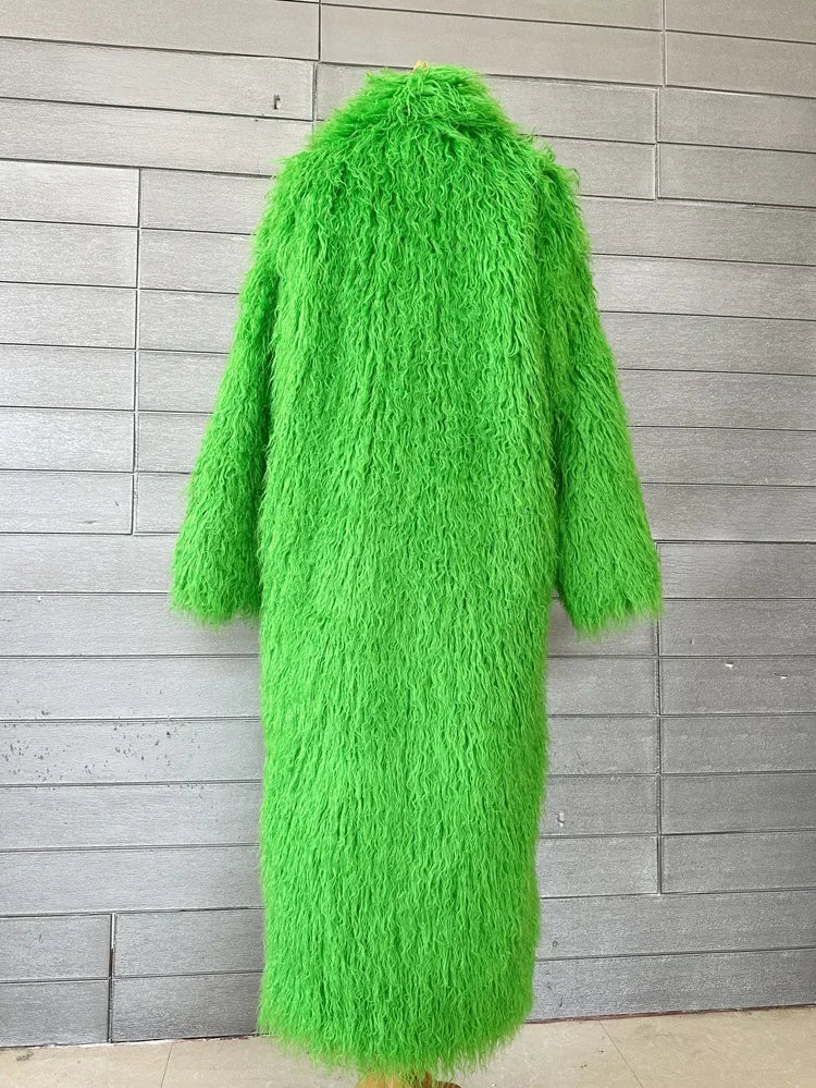 Women Faux Sheep Fur Long Coat Cardigan Thermal Loose Maxi Jackets Plush Coats Female Jacket Autumn Winter Furry Outerwear