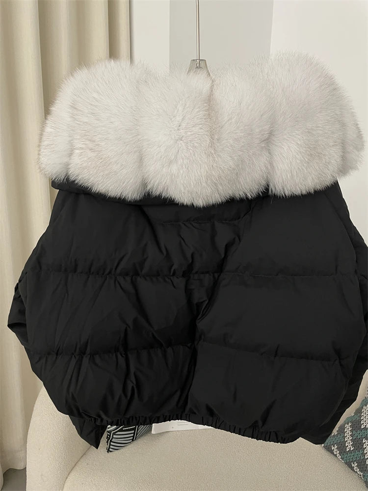 OFTBUY 2025 Big Natural Real Fox Fur Coat Women Autumn Winter Female 90% White Duck Down Jacket Feather Short  Coat Thick Warm