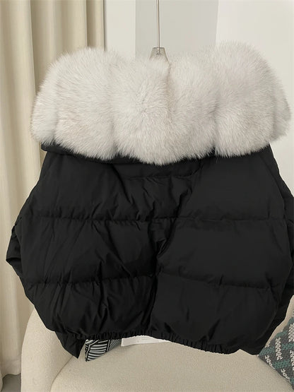 OFTBUY 2025 Big Natural Real Fox Fur Coat Women Autumn Winter Female 90% White Duck Down Jacket Feather Short  Coat Thick Warm