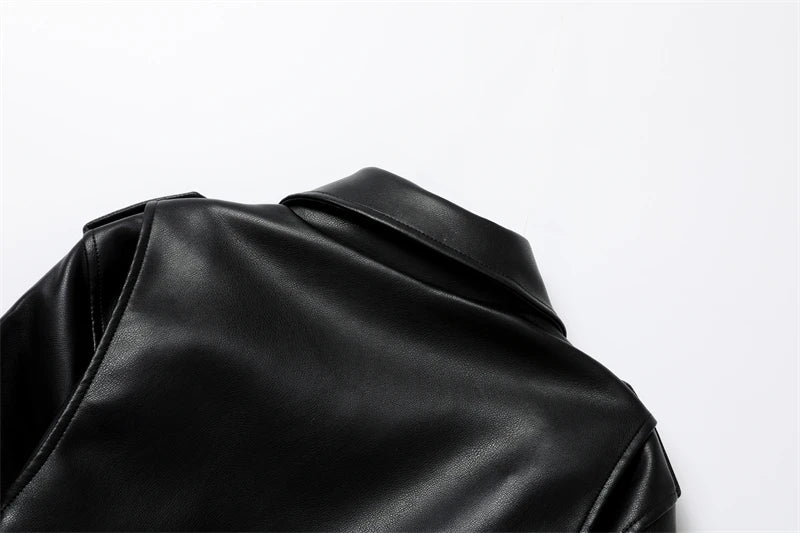 RARF 2024 Women's Spring Black faux-leather jacket Casual zipper and belt Cycling jacket Casual jacket jacket