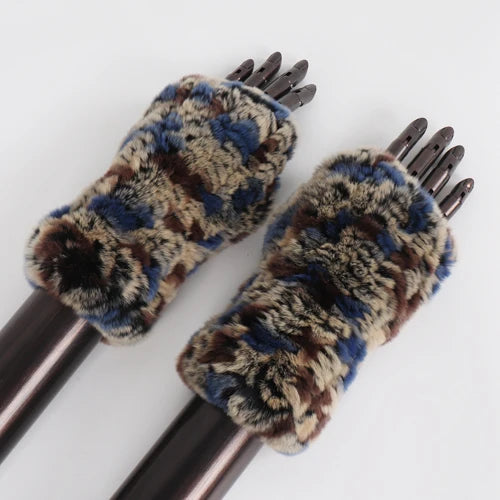New Style Fashion 100% Genuine Rex Rabbit Fur Lady Gloves Women Winter Keep Warm Real Fur Glove Elastic Knit Outdoor Fur Mittens