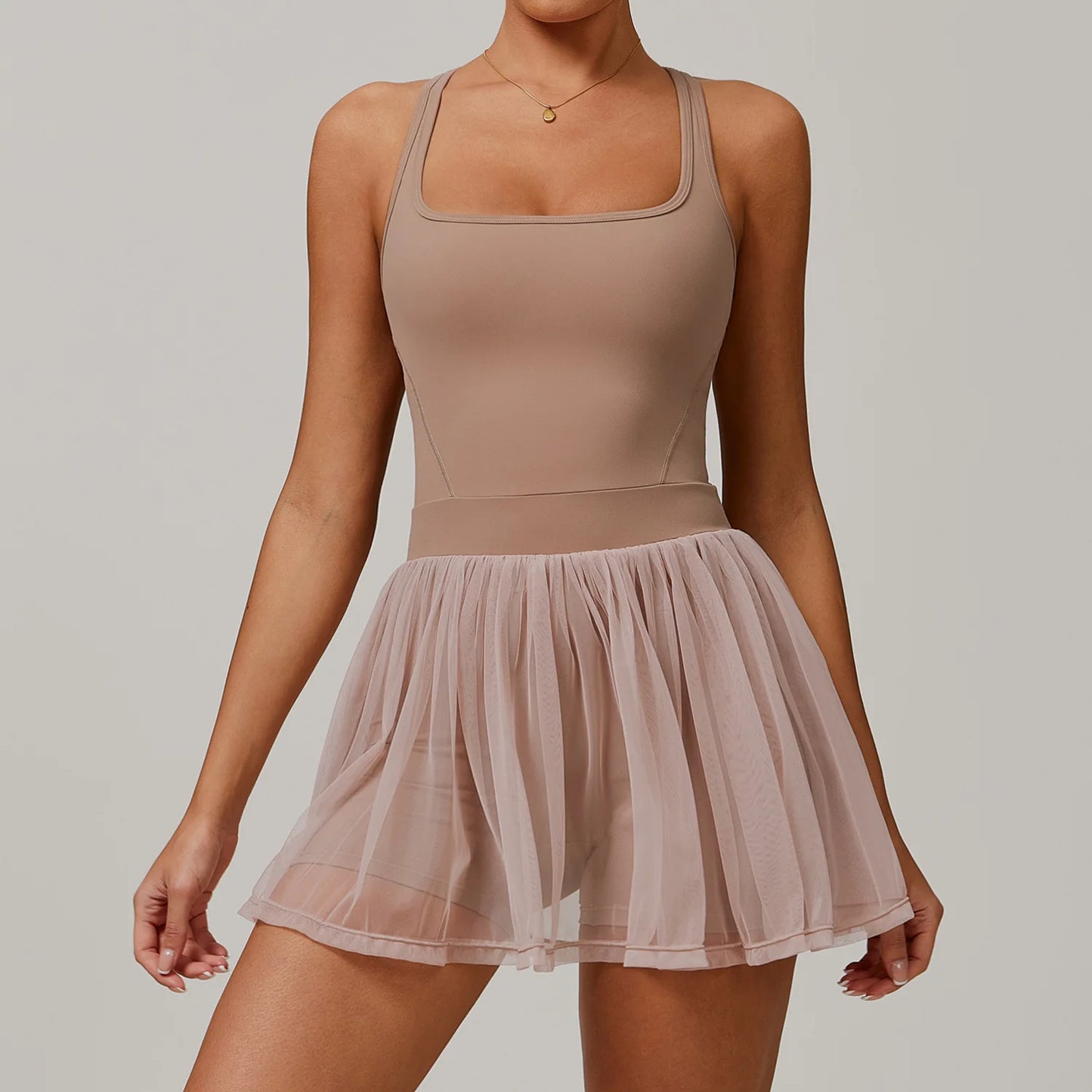 Custom LOGO women's recycled dress mesh yarn breathable and quick-drying sports running anti-light tennis skirt