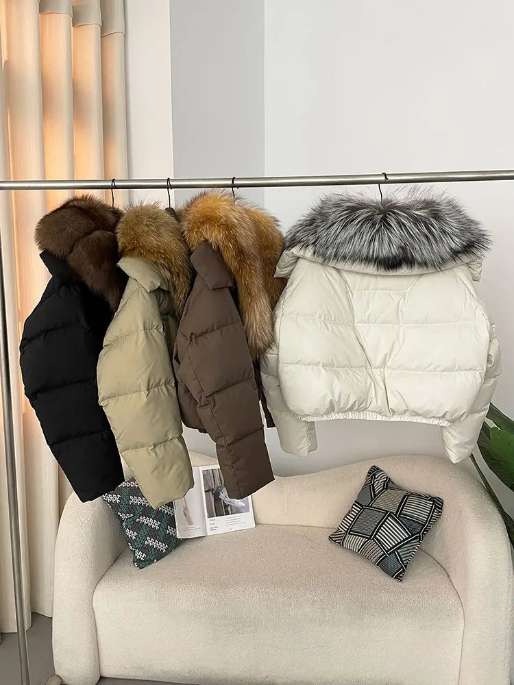 OFTBUY 2025 Big Natural Real Fox Fur Coat Women Autumn Winter Female 90% White Duck Down Jacket Feather Short  Coat Thick Warm