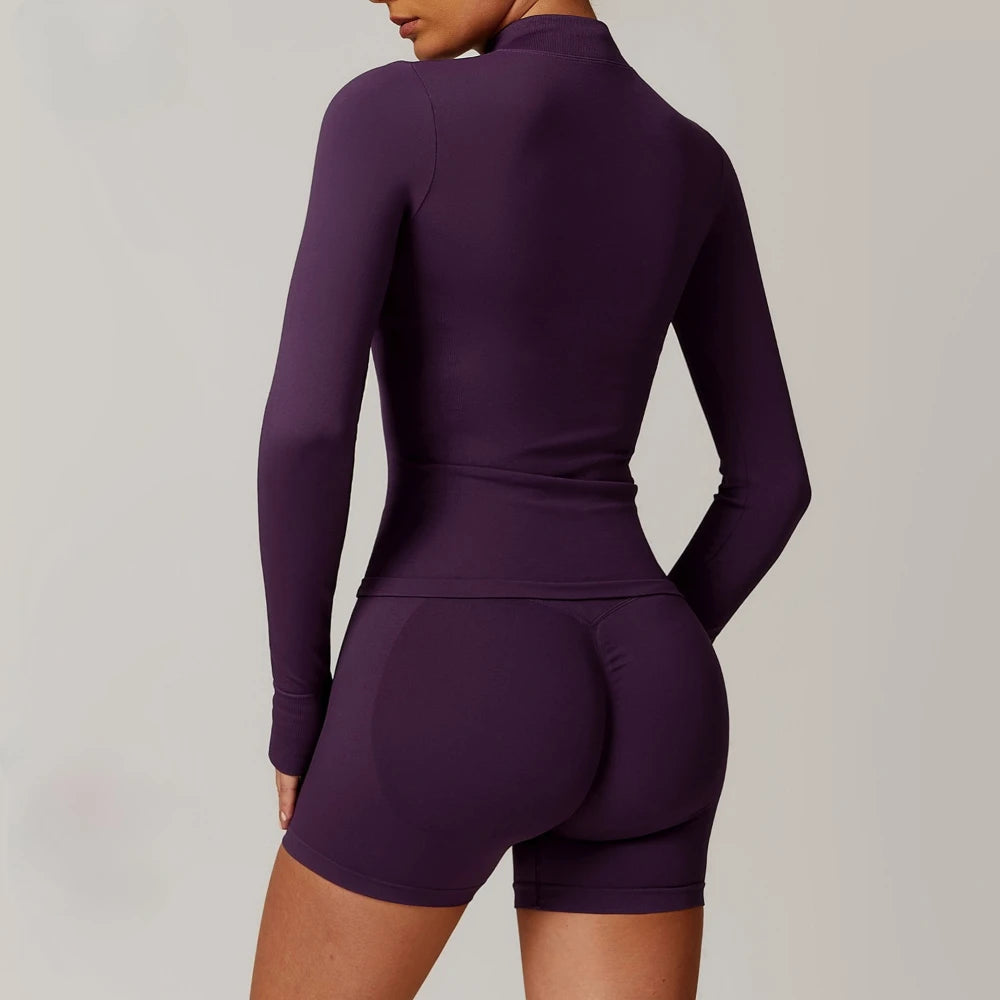 Customized LOGO women's seamless stand-up collar zipper yoga clothes jacket windproof slim top sports running jacket jacket