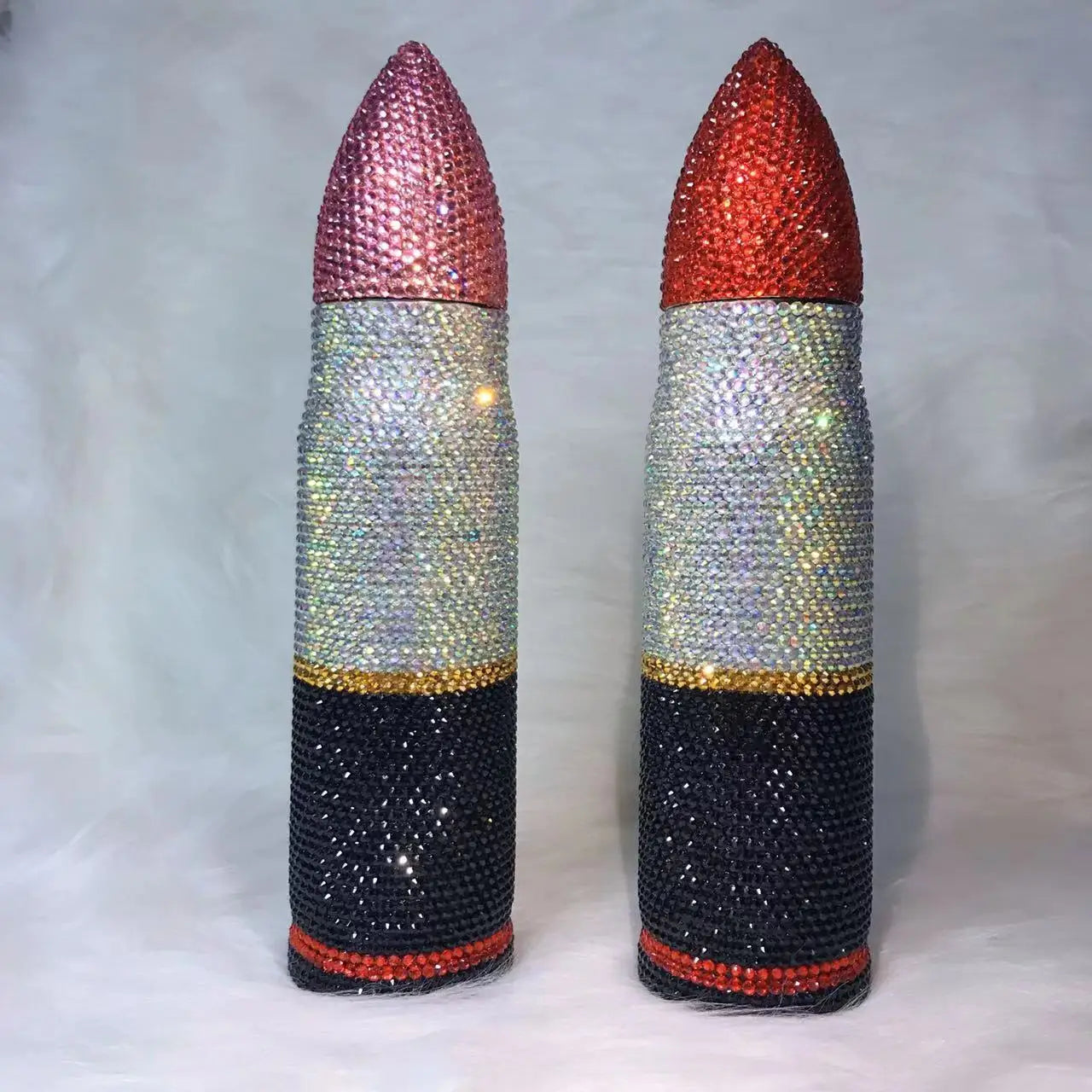 Bling Lipstick Tumbler Customize Name Logo Rhinestone Thermos Cup 17oz Lipstick Shape Stainless Steel Water Bottle Coffee Mugs
