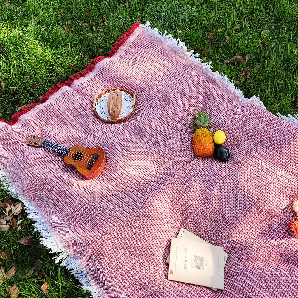 Cotton blend Portable Mat Picnic Mat with Tassel for Outdoor Camping Dustproof Tablecloth Mat Soft Sofa Blankets Camping Parts