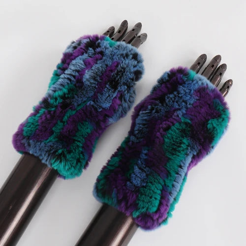 New Style Fashion 100% Genuine Rex Rabbit Fur Lady Gloves Women Winter Keep Warm Real Fur Glove Elastic Knit Outdoor Fur Mittens