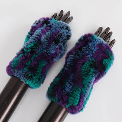 New Style Fashion 100% Genuine Rex Rabbit Fur Lady Gloves Women Winter Keep Warm Real Fur Glove Elastic Knit Outdoor Fur Mittens