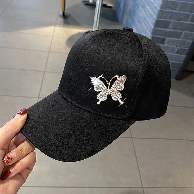 Ladies Summer New Versatile Cap Rhinestone Butterfly Sweat Absorbing Sunscreen Sun Hat Fashion Versatile Baseball Cap Breathable