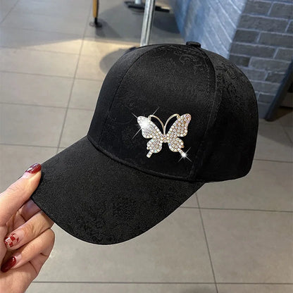 Ladies Summer New Versatile Cap Rhinestone Butterfly Sweat Absorbing Sunscreen Sun Hat Fashion Versatile Baseball Cap Breathable
