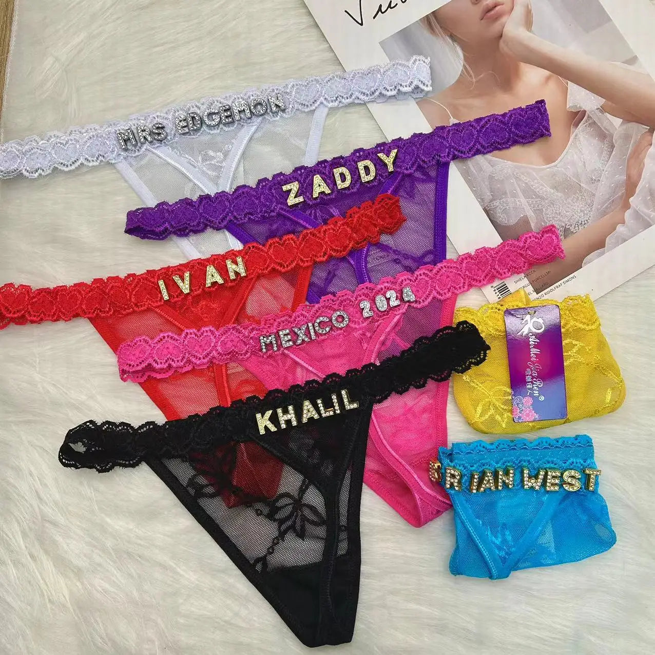 Custom thongs Name Personalized Panties Underwear Lingerie Bra Set Women Rhinestone Customize Thong Anniversary Birthday Gift