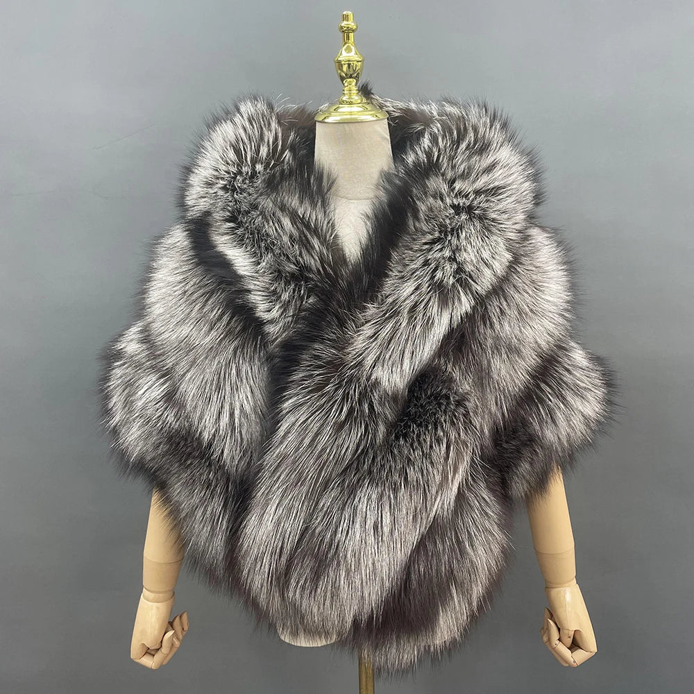 JANEFUR Real Fox Fur Shawl Poncho Women 2023 Luxury Elegant Wedding Bridal Formal Party Warm Winter Natural Fur Cape Coat