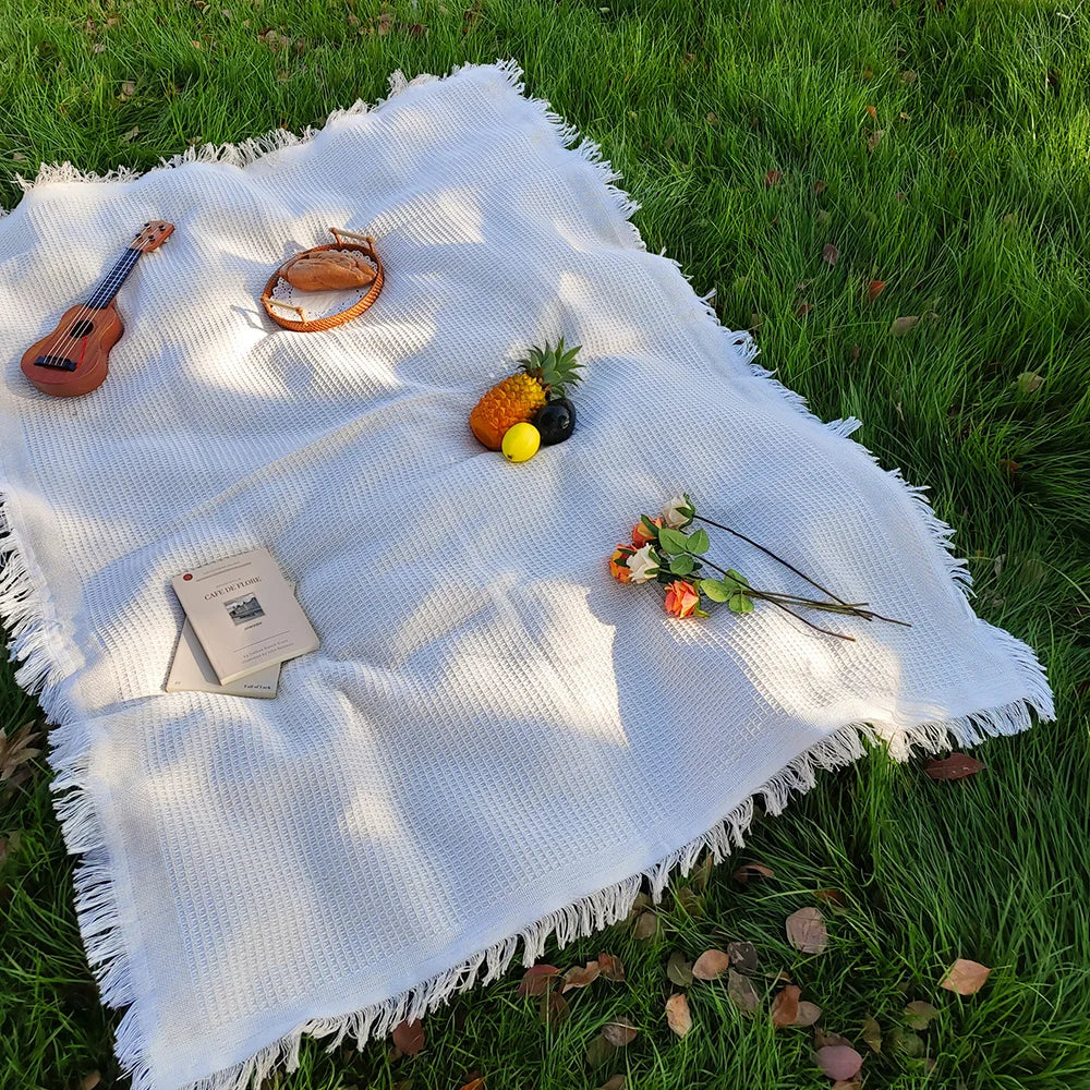 Cotton blend Portable Mat Picnic Mat with Tassel for Outdoor Camping Dustproof Tablecloth Mat Soft Sofa Blankets Camping Parts