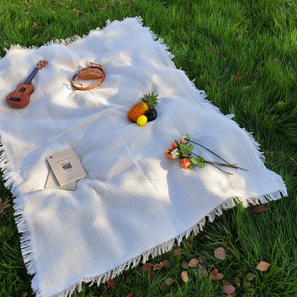 Cotton blend Portable Mat Picnic Mat with Tassel for Outdoor Camping Dustproof Tablecloth Mat Soft Sofa Blankets Camping Parts