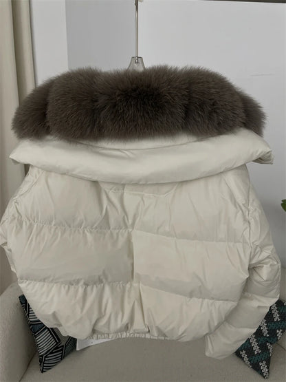 OFTBUY 2025 Big Natural Real Fox Fur Coat Women Autumn Winter Female 90% White Duck Down Jacket Feather Short  Coat Thick Warm