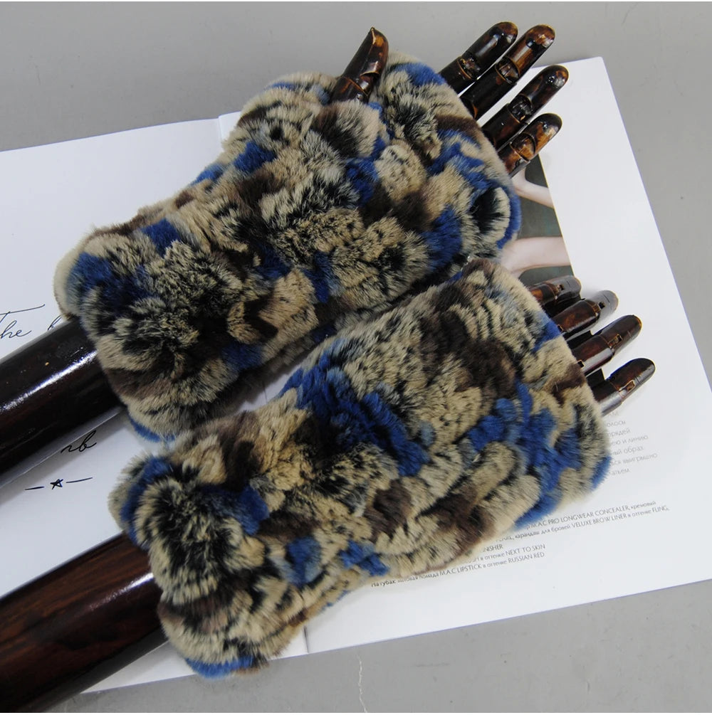New Arrival Women Knit Fur Mitten Girls 100% Real Genuine Knitted Rex Rabbit Fur Mittens Winter Warm Real Fur Fingerless Gloves