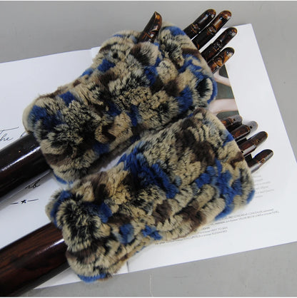 New Arrival Women Knit Fur Mitten Girls 100% Real Genuine Knitted Rex Rabbit Fur Mittens Winter Warm Real Fur Fingerless Gloves