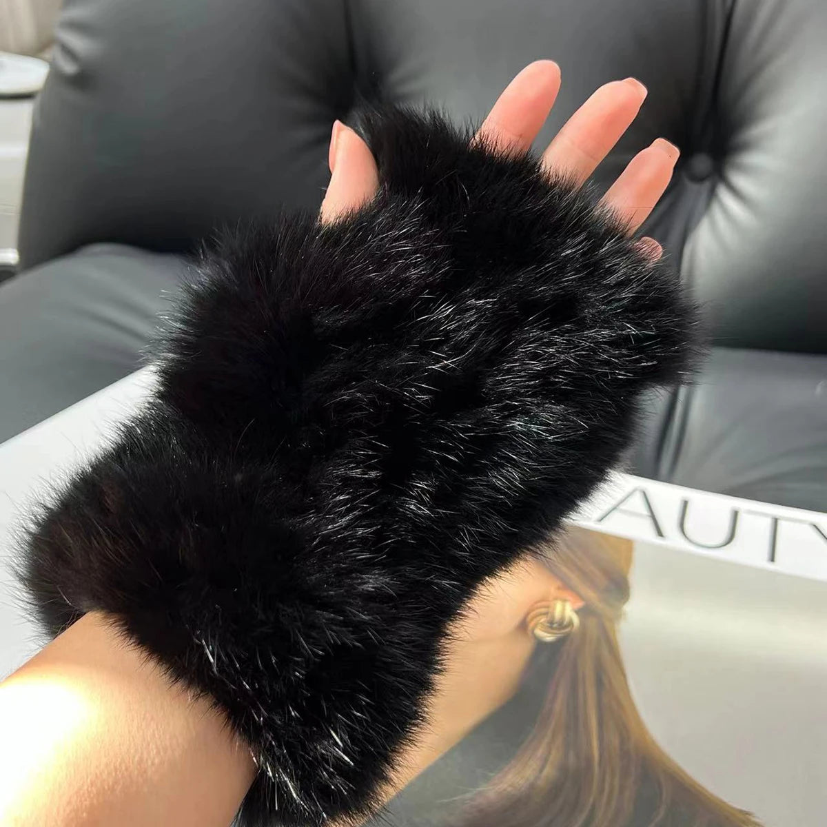 Hot Sale Winter Real Fur Golve Women Outdoor Warm 100% Natural Rabbit Fur Gloves Knit Thick Natural Soft Real Rabbit Fur Mittens